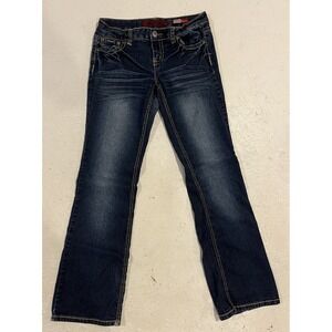 Bongo Womens 9 Denim Jeans Blue Flirty Boot Cut Dark Wash Low Rise Stretch